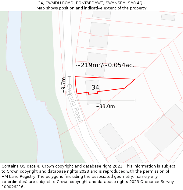 34, CWMDU ROAD, PONTARDAWE, SWANSEA, SA8 4QU: Plot and title map