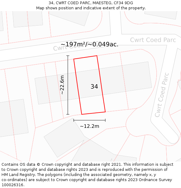 34, CWRT COED PARC, MAESTEG, CF34 9DG: Plot and title map