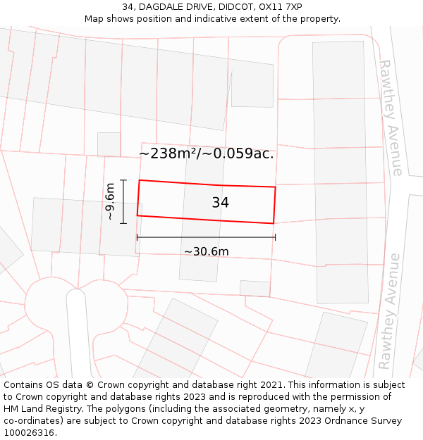 34, DAGDALE DRIVE, DIDCOT, OX11 7XP: Plot and title map