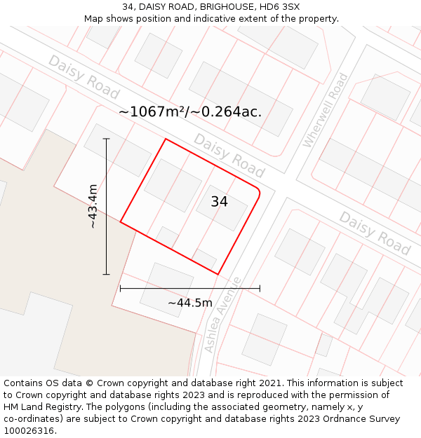 34, DAISY ROAD, BRIGHOUSE, HD6 3SX: Plot and title map