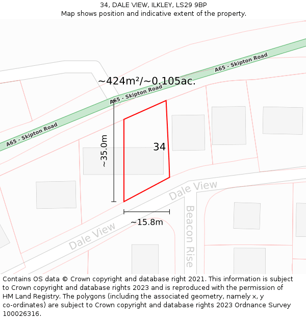 34, DALE VIEW, ILKLEY, LS29 9BP: Plot and title map