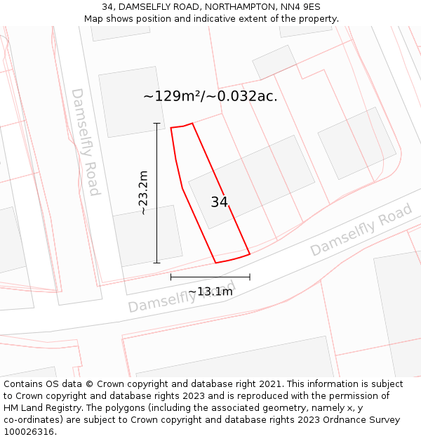 34, DAMSELFLY ROAD, NORTHAMPTON, NN4 9ES: Plot and title map
