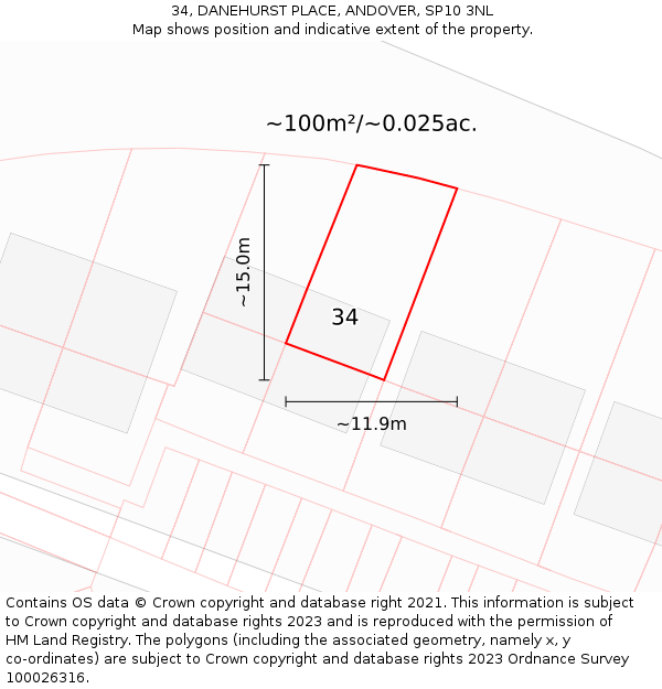 34, DANEHURST PLACE, ANDOVER, SP10 3NL: Plot and title map