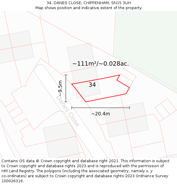 34, DANES CLOSE, CHIPPENHAM, SN15 3UH: Plot and title map