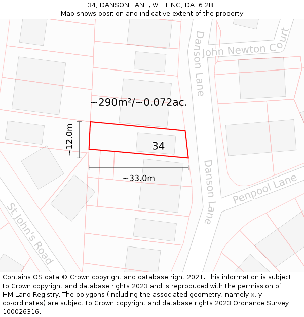 34, DANSON LANE, WELLING, DA16 2BE: Plot and title map