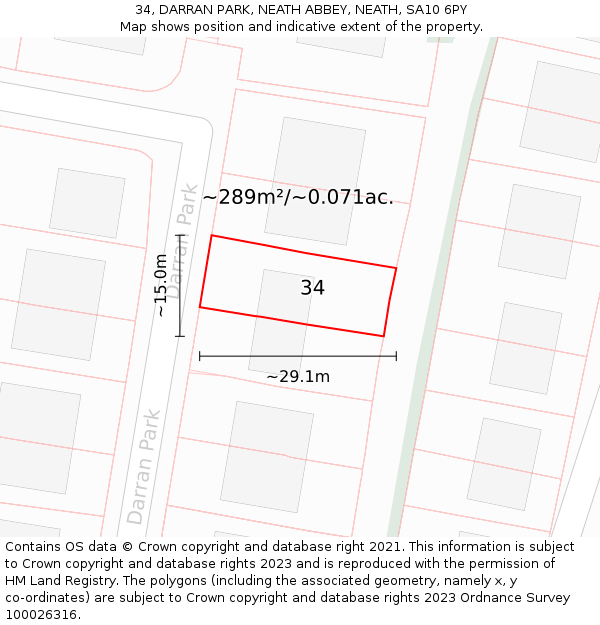 34, DARRAN PARK, NEATH ABBEY, NEATH, SA10 6PY: Plot and title map