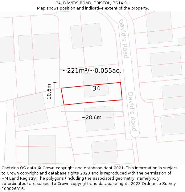 34, DAVIDS ROAD, BRISTOL, BS14 9JL: Plot and title map