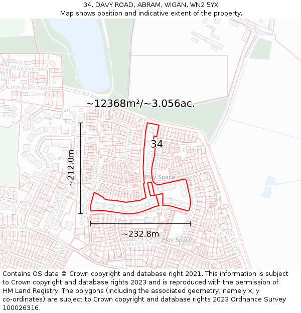 34, DAVY ROAD, ABRAM, WIGAN, WN2 5YX: Plot and title map