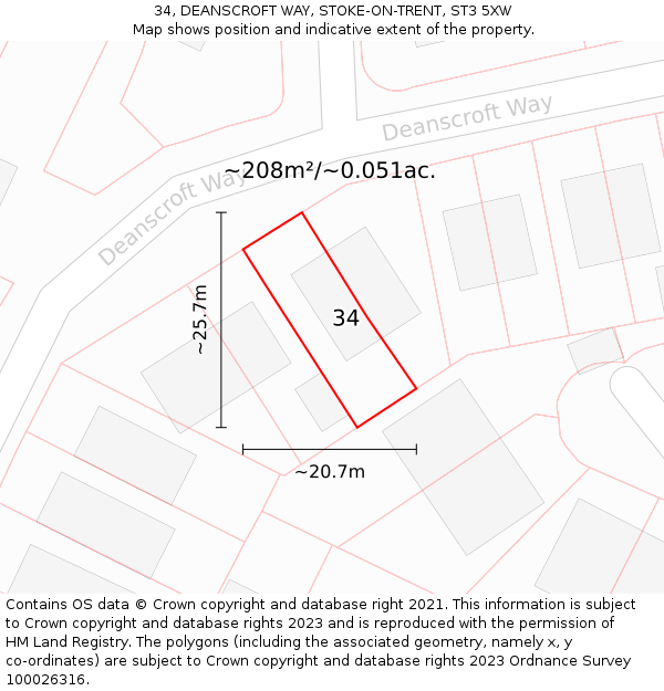 34, DEANSCROFT WAY, STOKE-ON-TRENT, ST3 5XW: Plot and title map