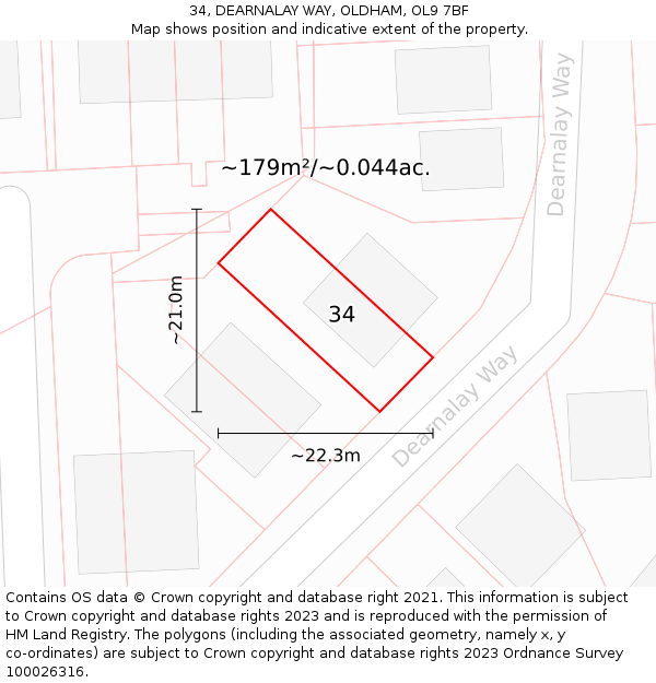 34, DEARNALAY WAY, OLDHAM, OL9 7BF: Plot and title map