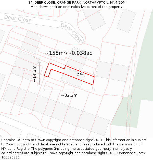 34, DEER CLOSE, GRANGE PARK, NORTHAMPTON, NN4 5DN: Plot and title map