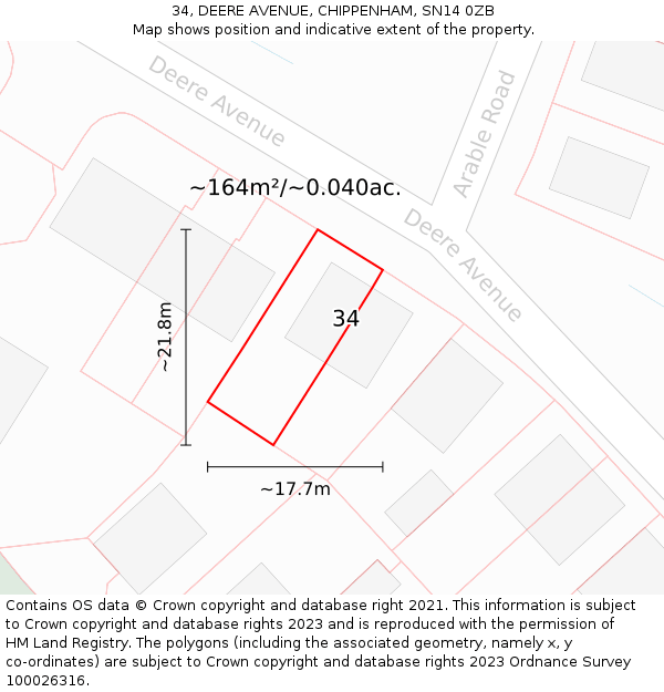 34, DEERE AVENUE, CHIPPENHAM, SN14 0ZB: Plot and title map