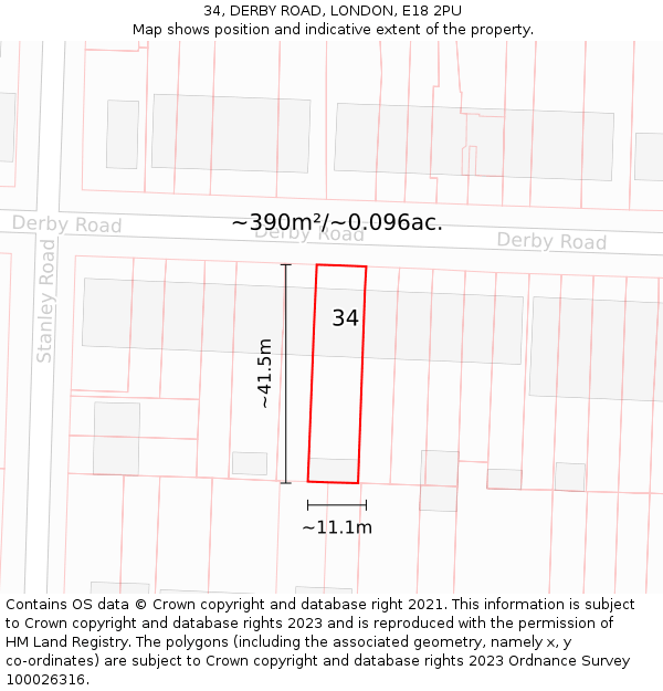 34, DERBY ROAD, LONDON, E18 2PU: Plot and title map