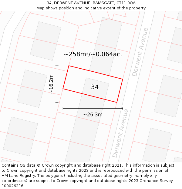 34, DERWENT AVENUE, RAMSGATE, CT11 0QA: Plot and title map