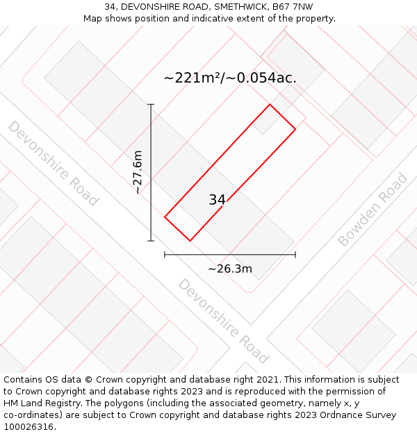 34, DEVONSHIRE ROAD, SMETHWICK, B67 7NW: Plot and title map