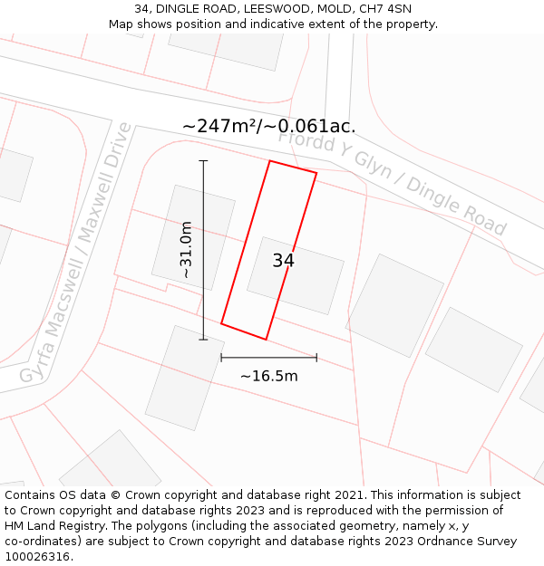 34, DINGLE ROAD, LEESWOOD, MOLD, CH7 4SN: Plot and title map