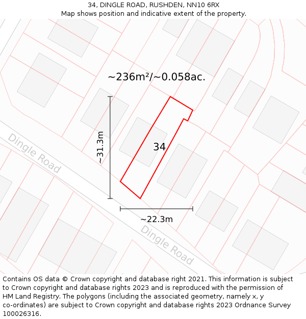 34, DINGLE ROAD, RUSHDEN, NN10 6RX: Plot and title map