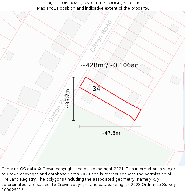 34, DITTON ROAD, DATCHET, SLOUGH, SL3 9LR: Plot and title map