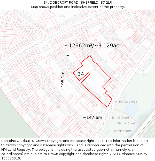 34, DOBCROFT ROAD, SHEFFIELD, S7 2LR: Plot and title map