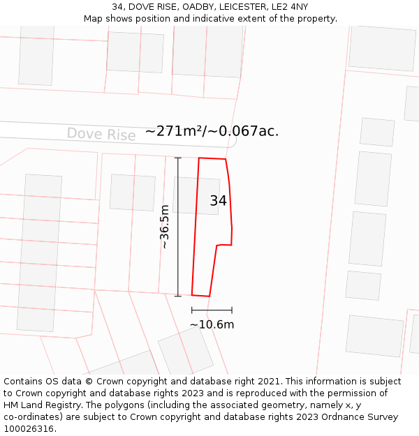34, DOVE RISE, OADBY, LEICESTER, LE2 4NY: Plot and title map