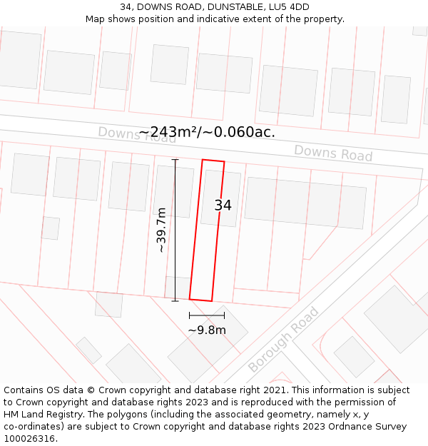 34, DOWNS ROAD, DUNSTABLE, LU5 4DD: Plot and title map