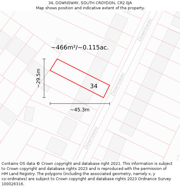 34, DOWNSWAY, SOUTH CROYDON, CR2 0JA: Plot and title map