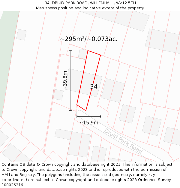 34, DRUID PARK ROAD, WILLENHALL, WV12 5EH: Plot and title map