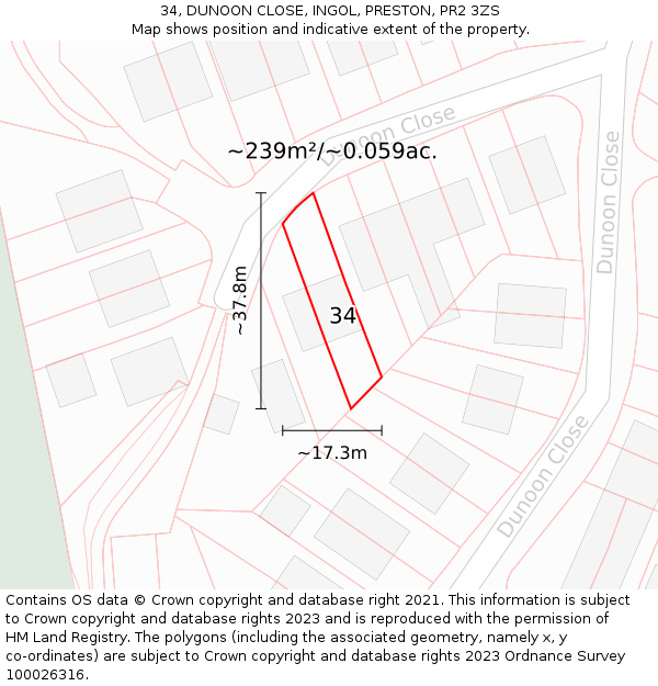 34, DUNOON CLOSE, INGOL, PRESTON, PR2 3ZS: Plot and title map
