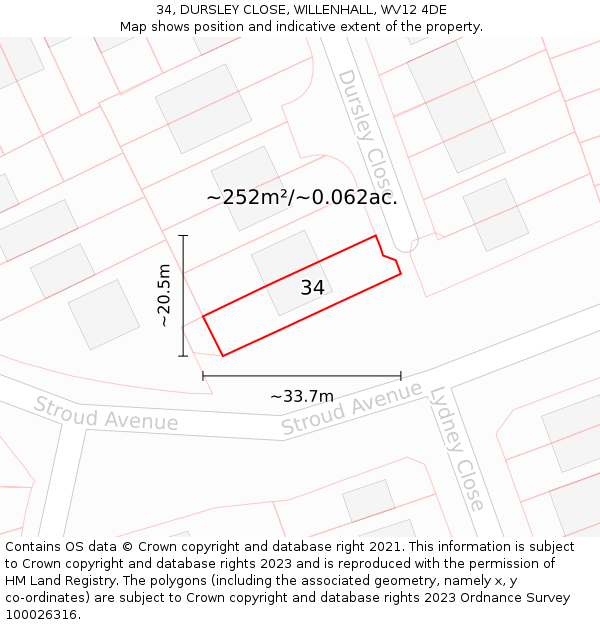 34, DURSLEY CLOSE, WILLENHALL, WV12 4DE: Plot and title map