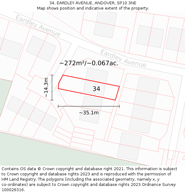34, EARDLEY AVENUE, ANDOVER, SP10 3NE: Plot and title map
