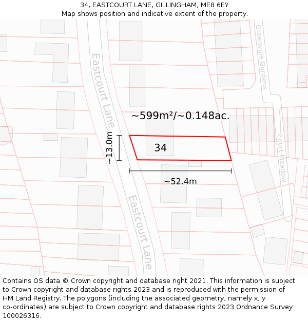 34, EASTCOURT LANE, GILLINGHAM, ME8 6EY: Plot and title map