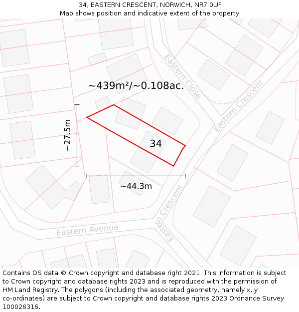 34, EASTERN CRESCENT, NORWICH, NR7 0UF: Plot and title map