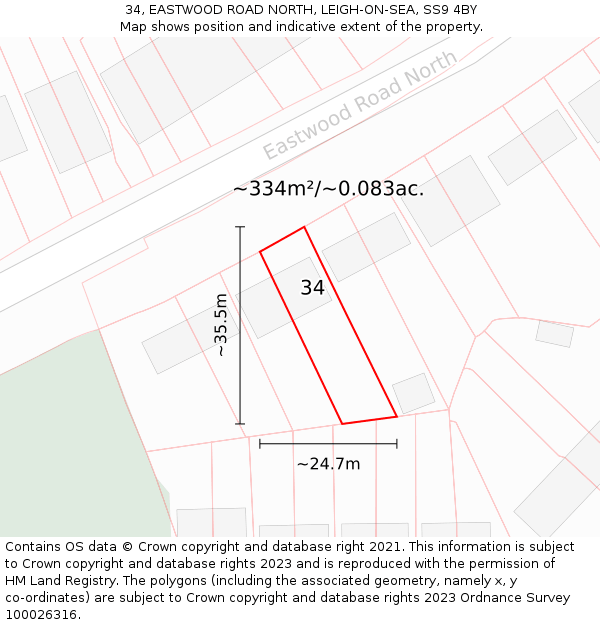 34, EASTWOOD ROAD NORTH, LEIGH-ON-SEA, SS9 4BY: Plot and title map