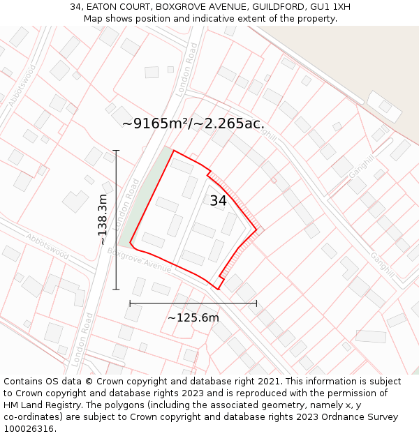 34, EATON COURT, BOXGROVE AVENUE, GUILDFORD, GU1 1XH: Plot and title map