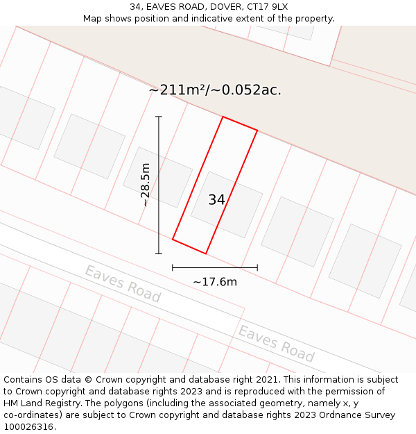 34, EAVES ROAD, DOVER, CT17 9LX: Plot and title map