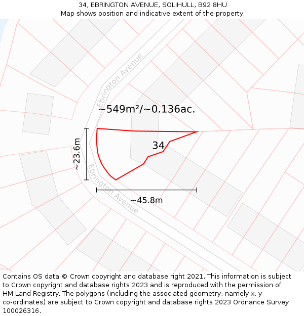 34, EBRINGTON AVENUE, SOLIHULL, B92 8HU: Plot and title map