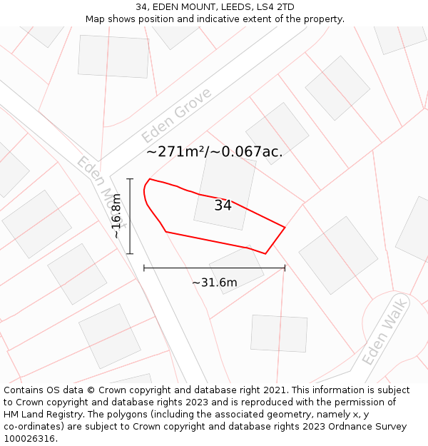 34, EDEN MOUNT, LEEDS, LS4 2TD: Plot and title map