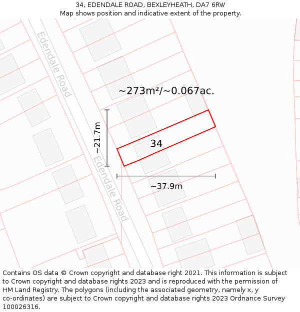 34, EDENDALE ROAD, BEXLEYHEATH, DA7 6RW: Plot and title map