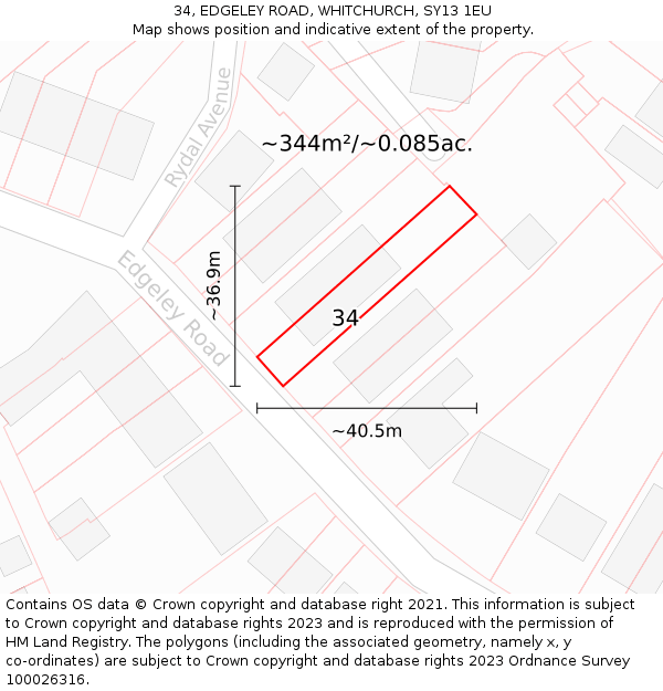 34, EDGELEY ROAD, WHITCHURCH, SY13 1EU: Plot and title map