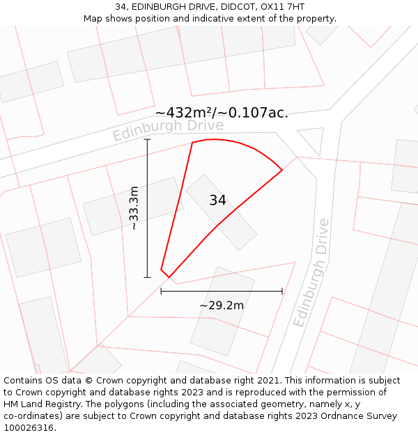 34, EDINBURGH DRIVE, DIDCOT, OX11 7HT: Plot and title map