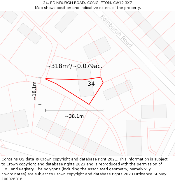34, EDINBURGH ROAD, CONGLETON, CW12 3XZ: Plot and title map