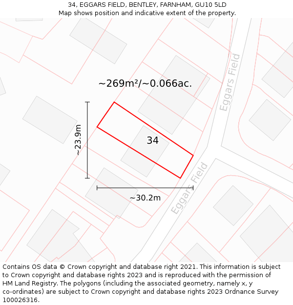 34, EGGARS FIELD, BENTLEY, FARNHAM, GU10 5LD: Plot and title map