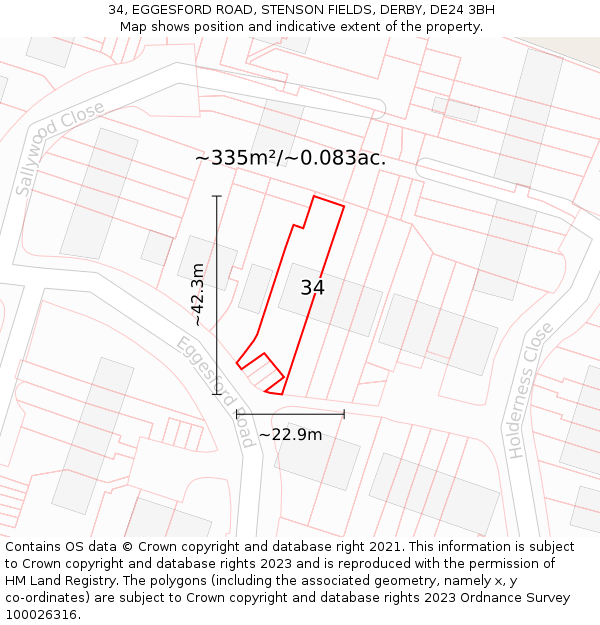 34, EGGESFORD ROAD, STENSON FIELDS, DERBY, DE24 3BH: Plot and title map