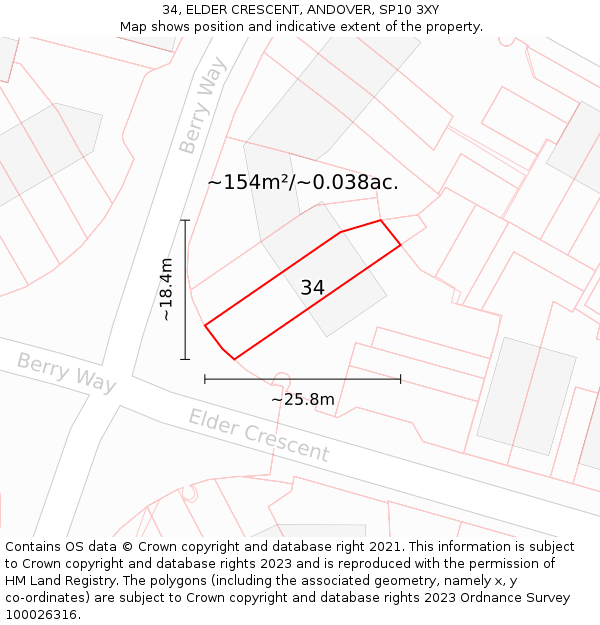 34, ELDER CRESCENT, ANDOVER, SP10 3XY: Plot and title map