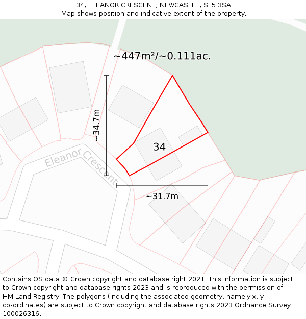 34, ELEANOR CRESCENT, NEWCASTLE, ST5 3SA: Plot and title map