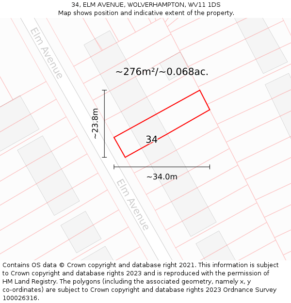 34, ELM AVENUE, WOLVERHAMPTON, WV11 1DS: Plot and title map