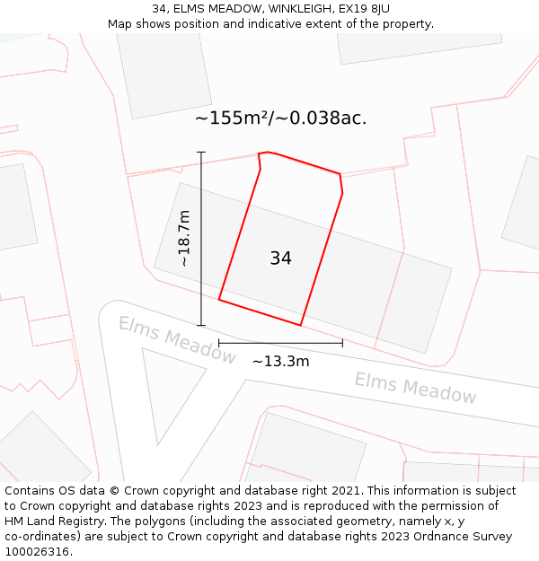 34, ELMS MEADOW, WINKLEIGH, EX19 8JU: Plot and title map