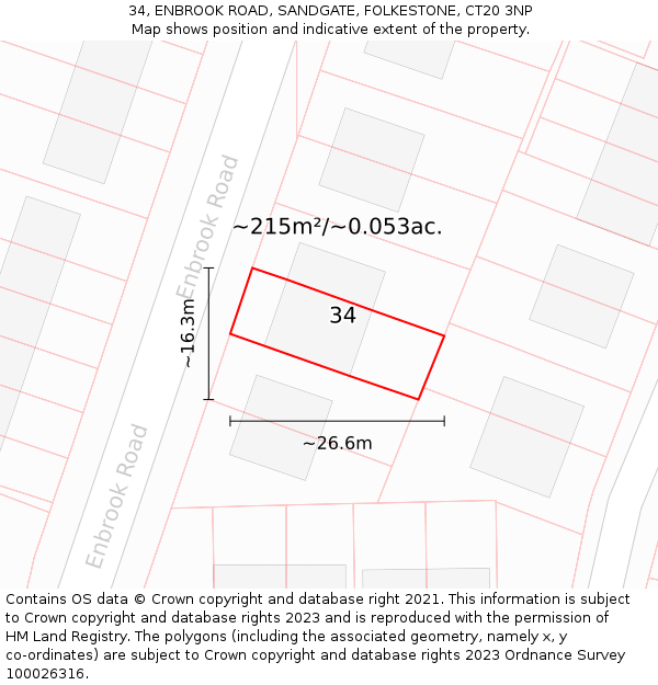 34, ENBROOK ROAD, SANDGATE, FOLKESTONE, CT20 3NP: Plot and title map