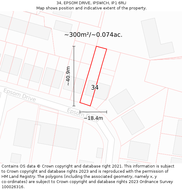 34, EPSOM DRIVE, IPSWICH, IP1 6RU: Plot and title map