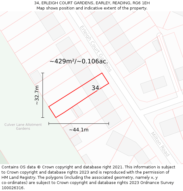 34, ERLEIGH COURT GARDENS, EARLEY, READING, RG6 1EH: Plot and title map